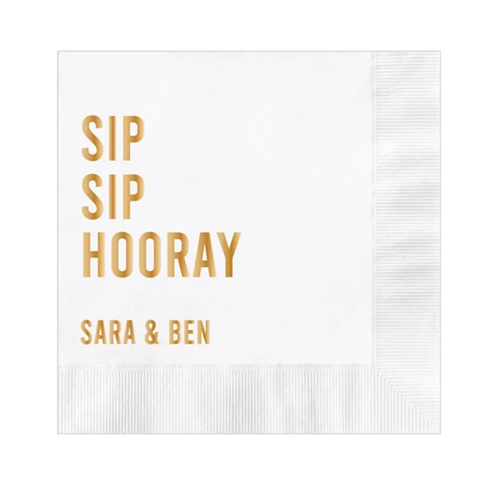 

Personalized Wedding Napkins Sip Hooray Premium 3 Ply napkins Quality Cocktail Beverage Printed Custom birthday Paper Napkins