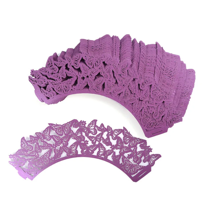 50Pcs/Lot Lovely Butterfly Paper Cups Lace Laser Cut Cupcake Paper Wrappers Wedding Baking Cup Cake Liners Round DIY Baking