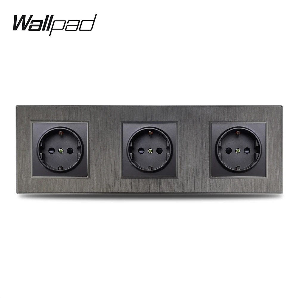 Европейская Тройная электрическая розетка Wallpad S6 настенная черного серебристого