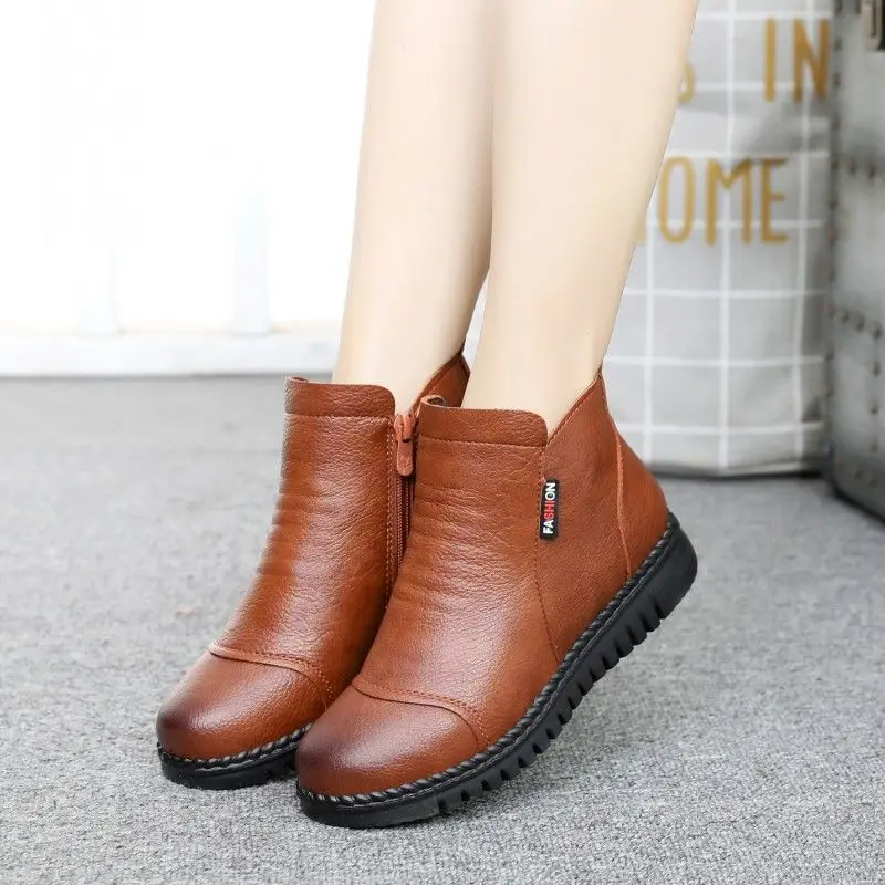 Zapatos de felpa Botines de Cuero para mujer, botas peludas cómodas, impermeables, para otoño, color negro ► Foto 2/6