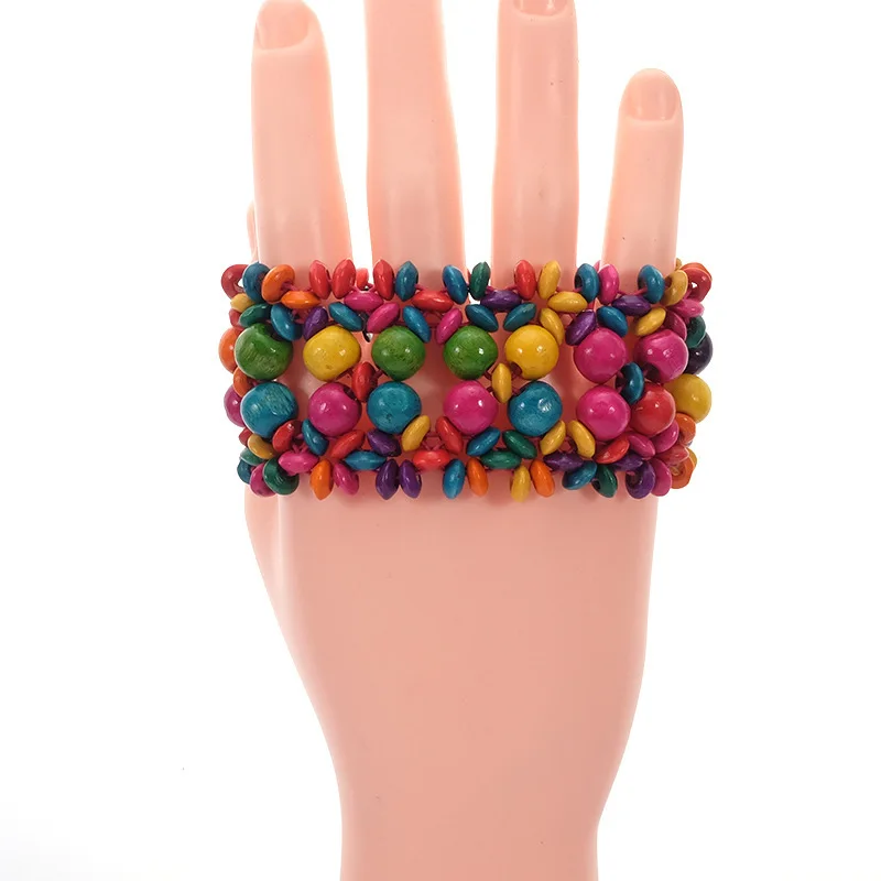 Bohemian Vintage Color Wood Bead Bracelet Hand-woven Multilayer Openwork Wood Bead Bracelet Bracelet