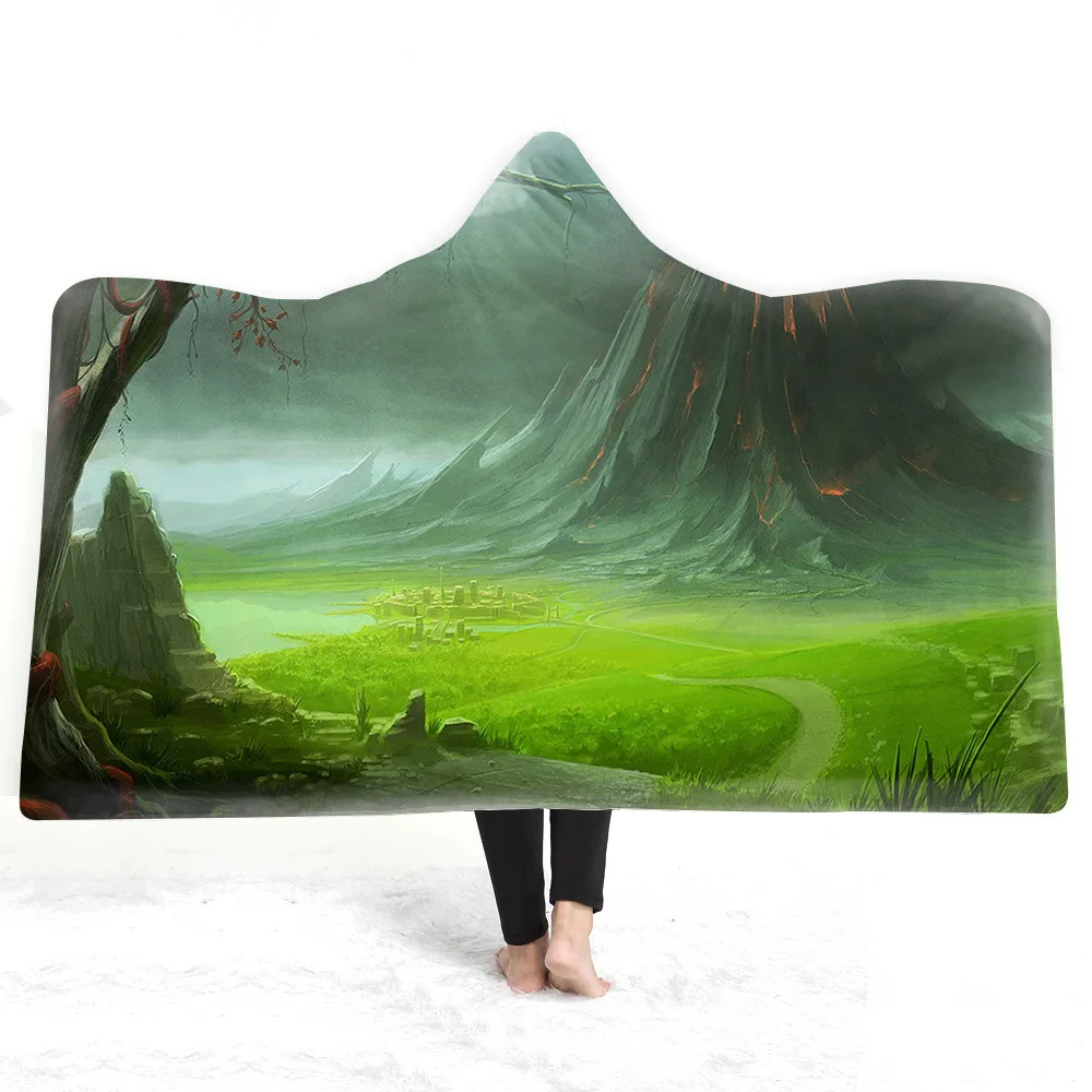 Psychedelic лес с капюшоном одеяло для взрослых детей с 3D принтом мягкое плюшевое одеяло портативный плед для дома путешествия пикника - Цвет: color15