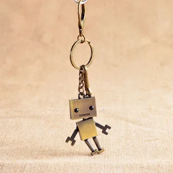 

[Funny] 30pcs/lot Collection Retro robot model Pendant keychain Action Toy Metal Figures car key chain phone Keyring key Holder