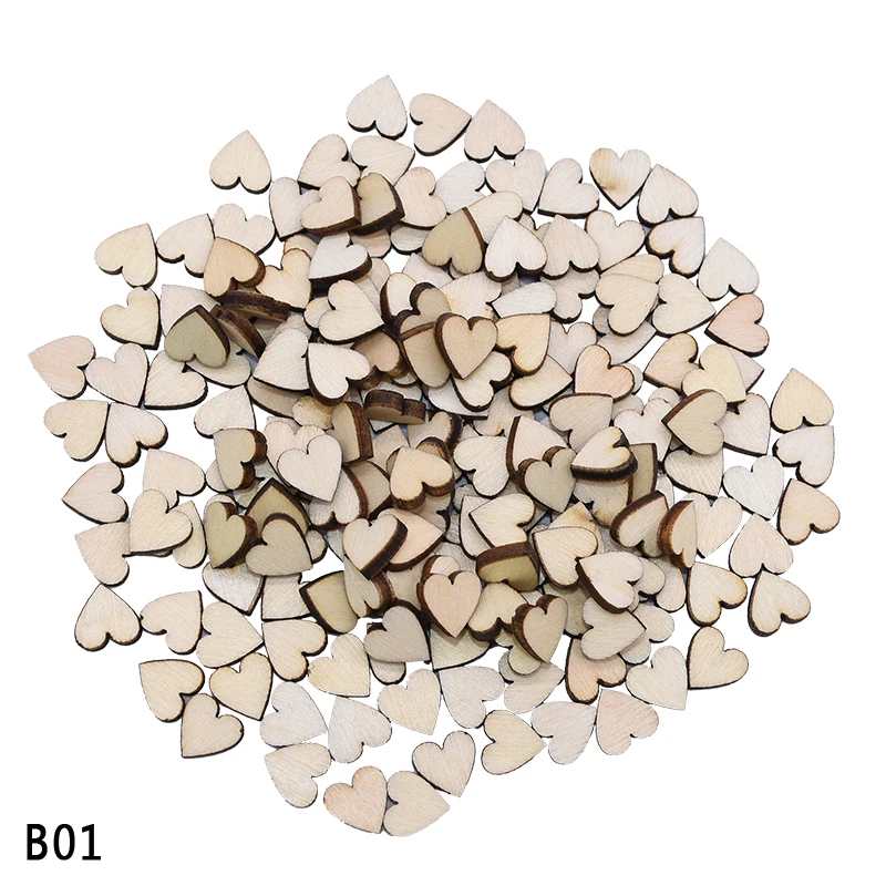 B01-1CM-200pcs Деревянный в форме сердца Деревянный чип без отверстия для ручной работы DIY дома Свадьба год подвесной кулон декоративные украшения ремесла - Цвет: B01-1CM-200pcs