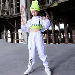 Костюмы в стиле хип-хоп, детская белая уличная Одежда для танцев, джазовая Одежда для девочек, детская одежда для Черлидинга, современная