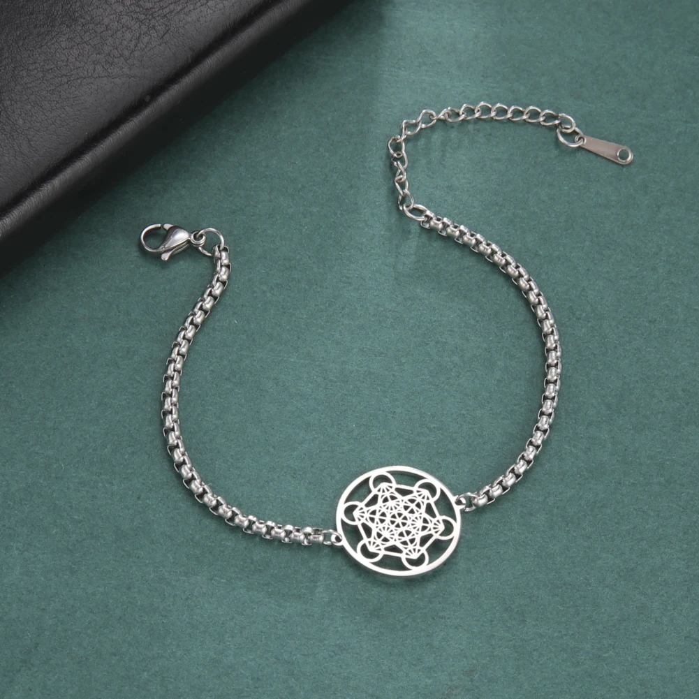 Bracelet Jewelry Skyrim Archangel Metatron Cube Bracelets Women Men Sacred Geometry Box Chain Bracelet Stainless Steel Amulet Religious Jewelry
