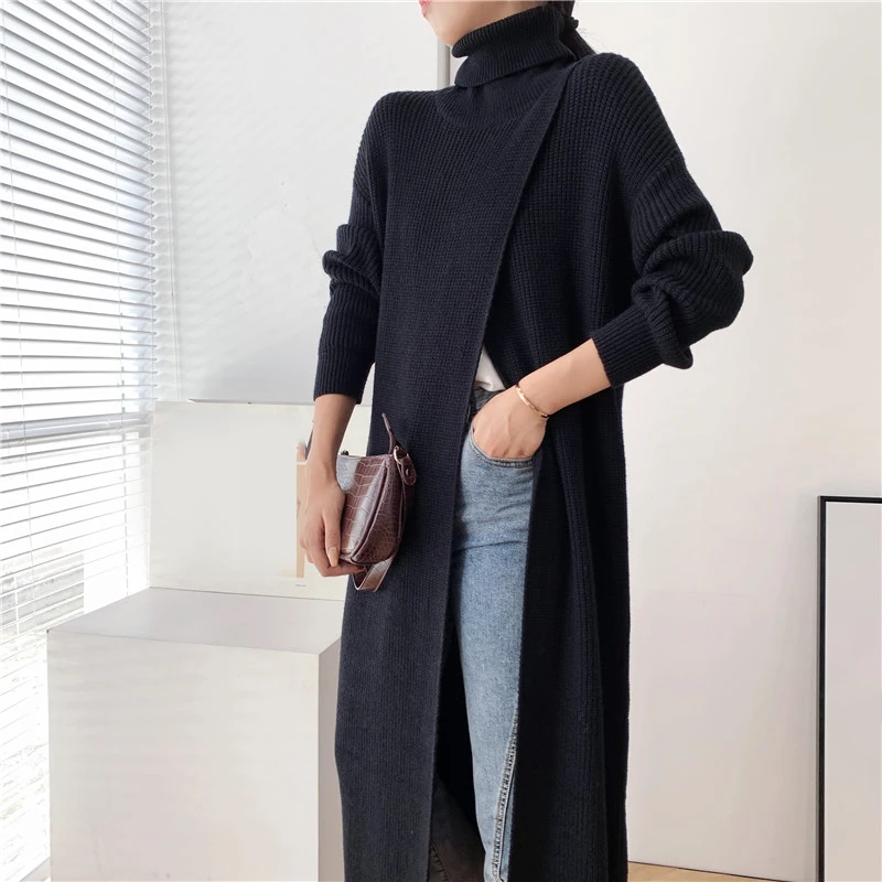 [EAM] Vent Long Knitting Sweater Loose Fit