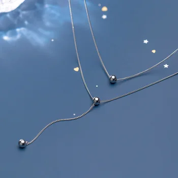 

Real. 925 Sterling Silver 2Rows Layered Polished Lucky Ball Pendant choker Necklace GTLX2055