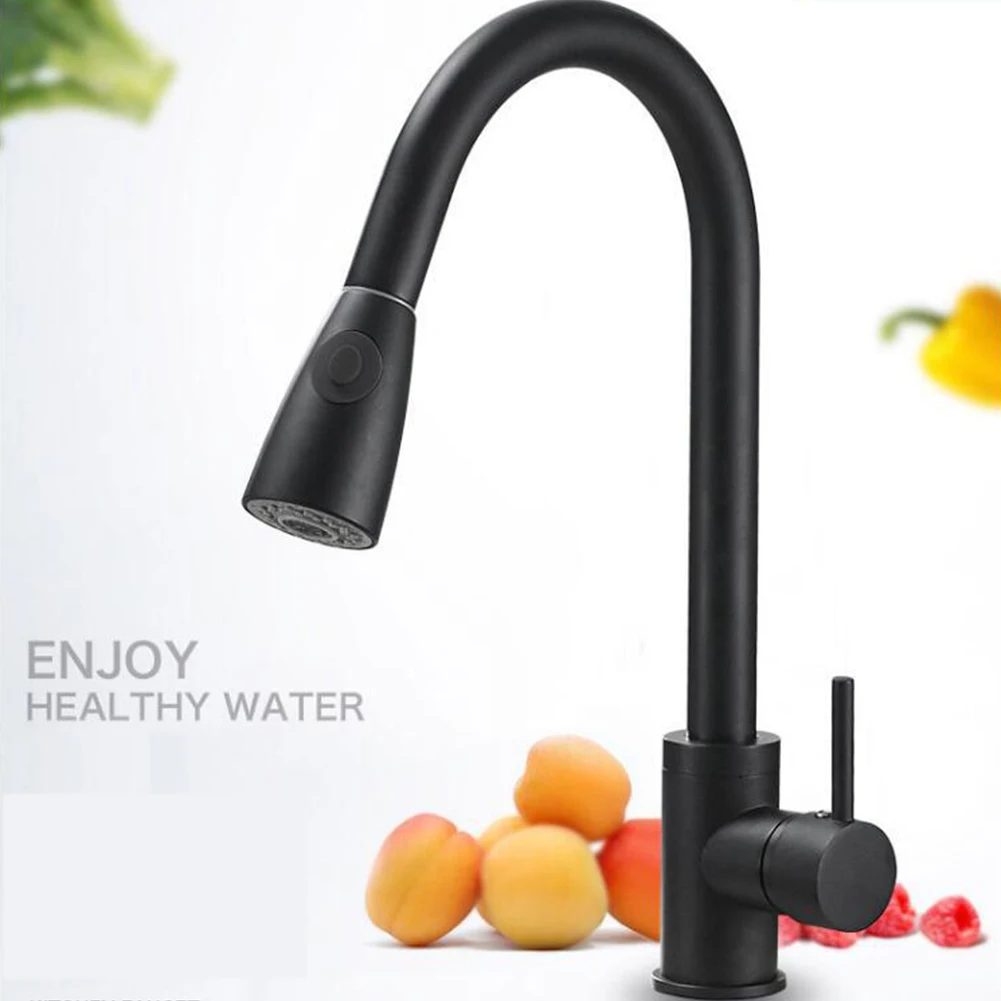 Home Handle Tap Kitchen Faucet Single Hole Swivel Mixer Stream Stainless Steel Pull Out Durable Sprayer Brushed Nickel Sink