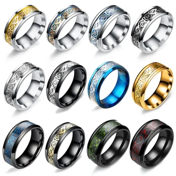 

Dropshipping Dragon Rings Safe Stainless Steel Carbon Fiber Lovers Men Wedding Ring Fashion Jewelry AccessoriesGift