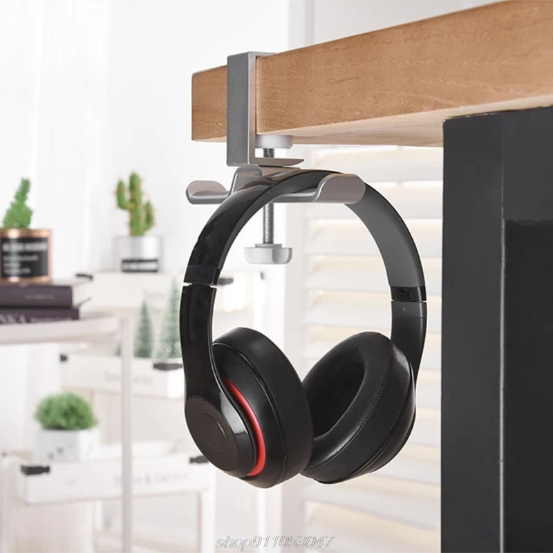 Aluminium Alloy Headphone Holder Headset Bracket Hanger Metal Wall Clamp Hook Rotatable Double Earphone Desktop N18 20 Dropship