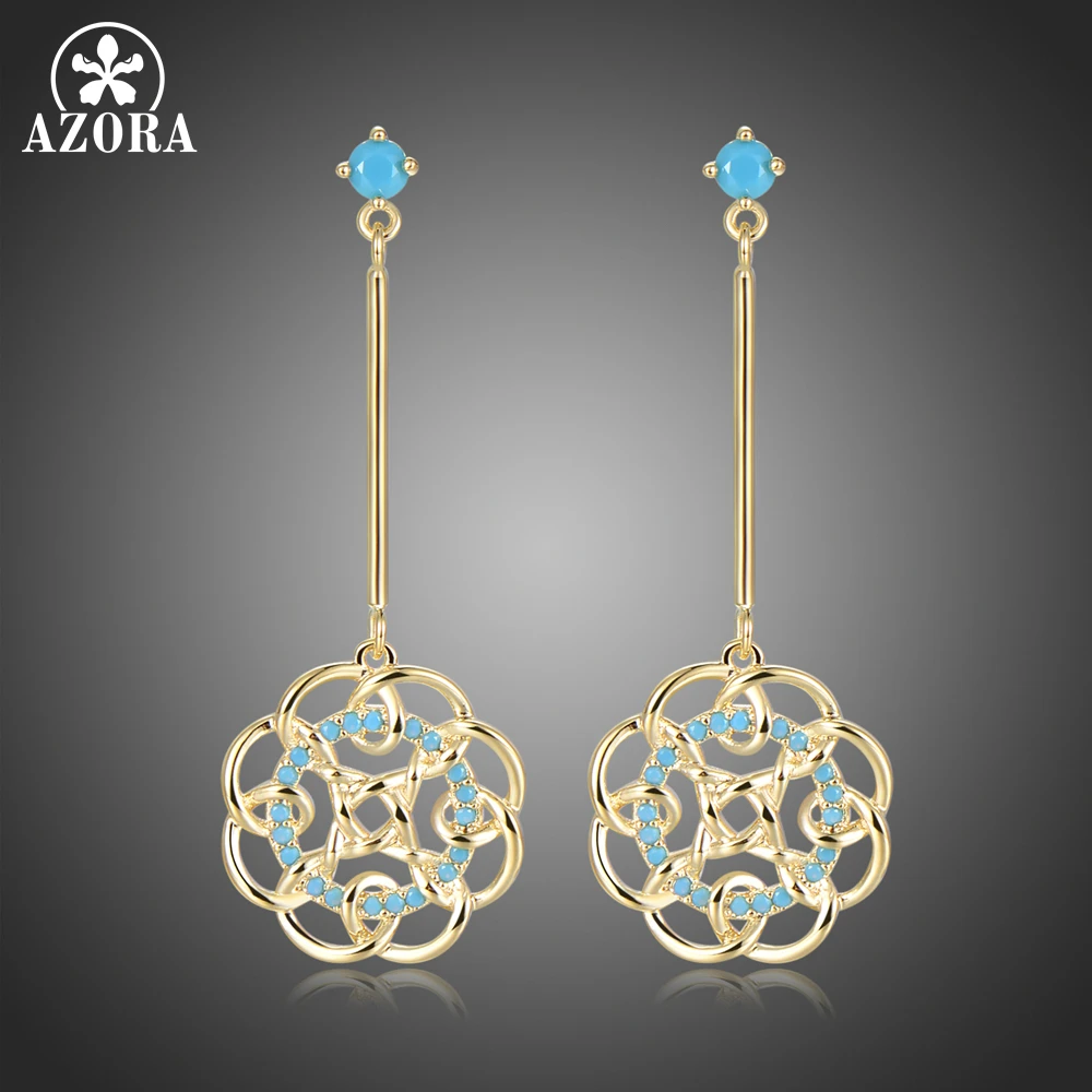 AZORA Vintage Design Unique Delicate Cubic Zircon Hollow Flower Drop Earrings for Women Bridal Wedding Fashion Jewelry TE0406