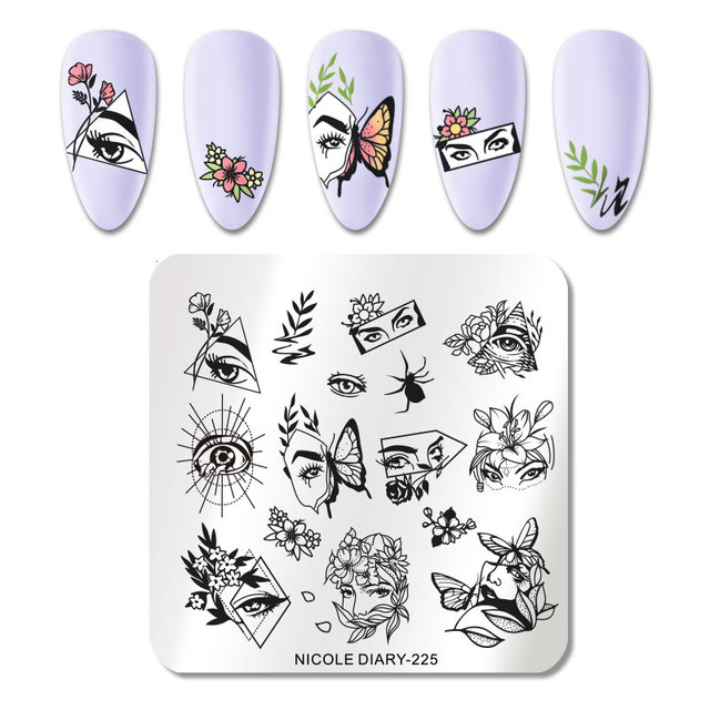 DIARY Flower Leaf Nail Stamping Plates Cute Abstract Face Lines Stamp Template Nail Art Image Printing Stencil Tools