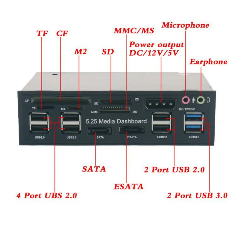 5,25 дюймовый оптический привод многофункциональная Передняя панель USB3.0 2,0 кардридер аудио ESATA