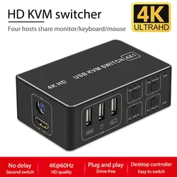 Boîte de commutation KVM USB 4K, 4 ports, Compatible HDMI, Hub de Console KVM pour PC, clavier, souris (pour interface PS2) 