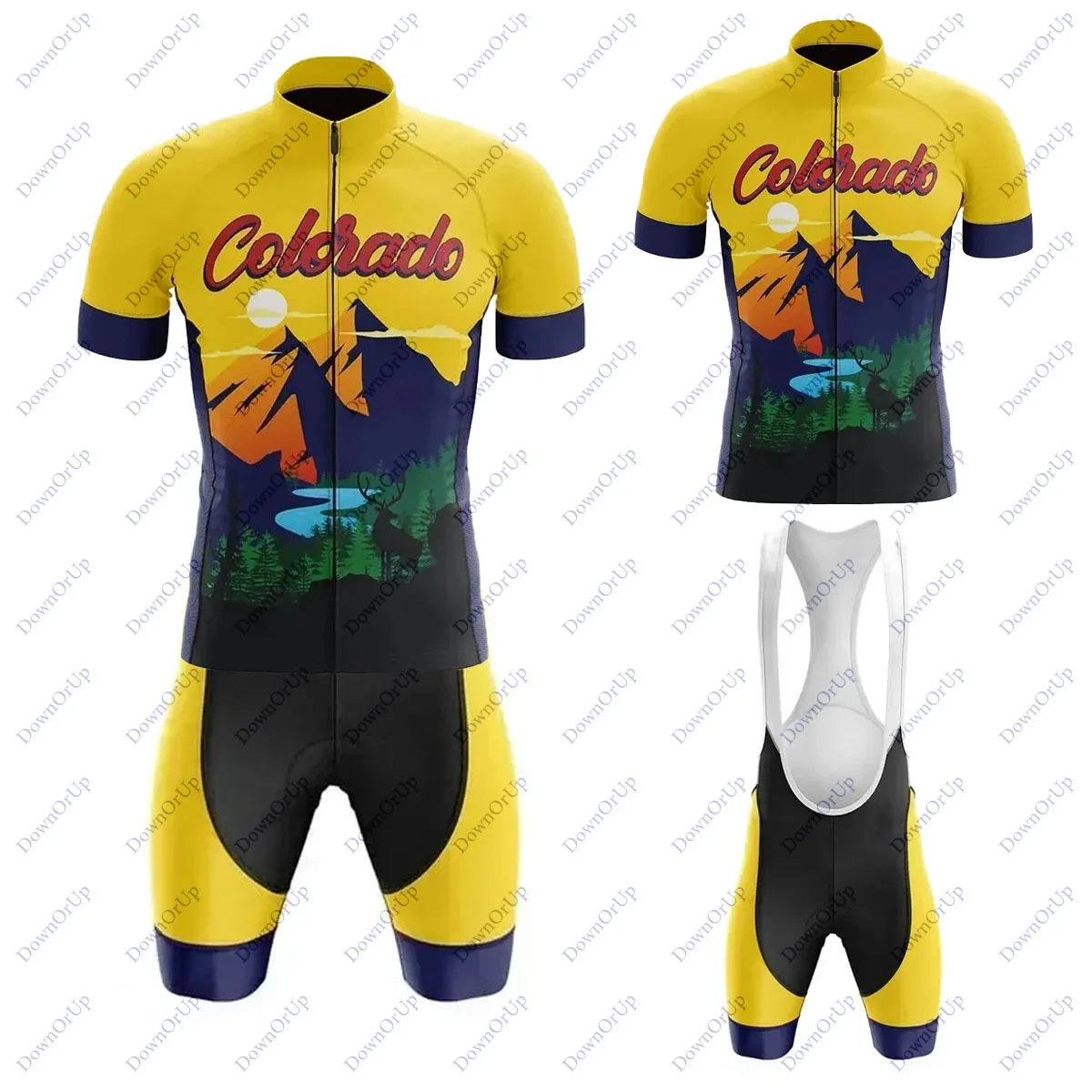 Men Cycling Jersey Bib Shorts Set Summer Team Cycling Jersey Bike Sports Uniform
