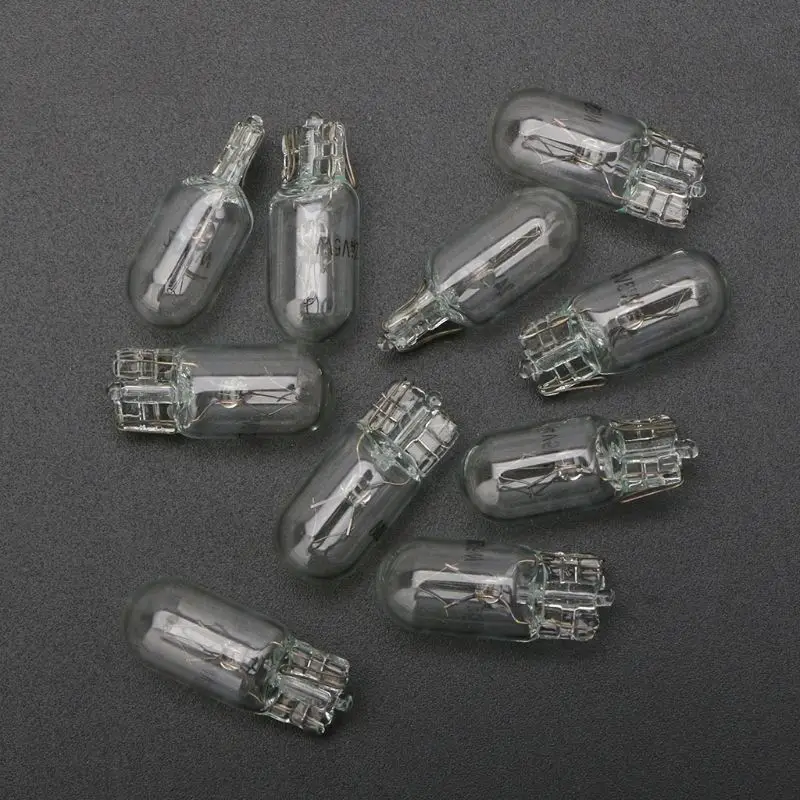 10Pcs T5 T10 W5W White Color 1.2W 5W 194 501 Halogen Bulb Side Wedges Car Light Source Instrument Lamp