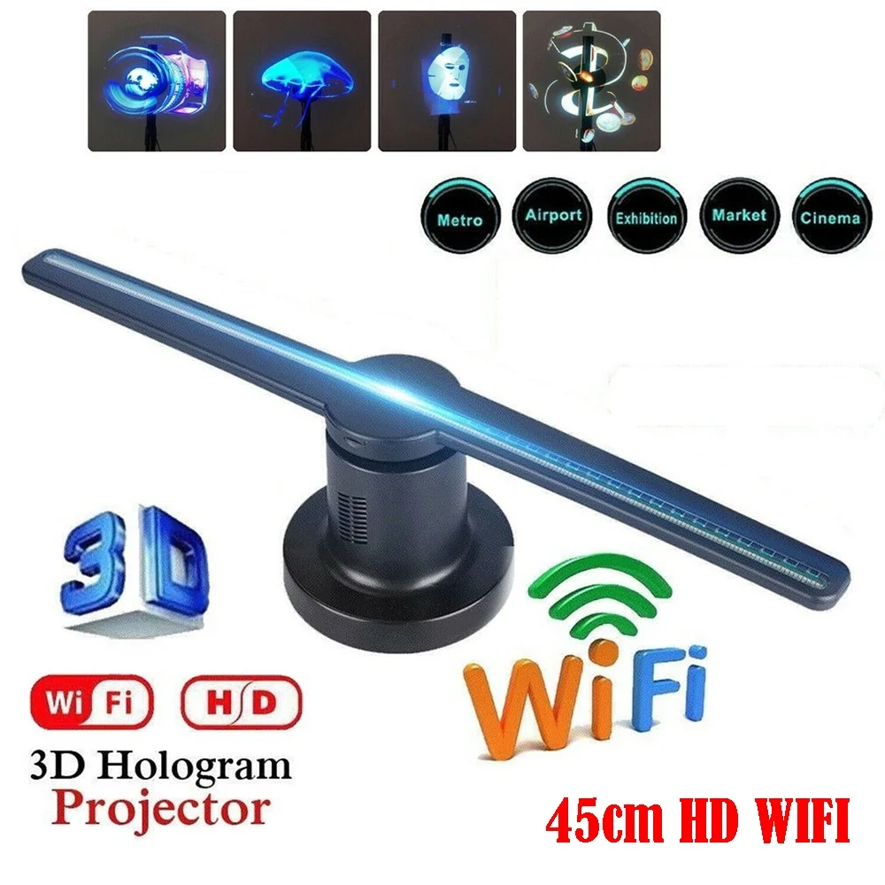 45 см HD WIFI 3D голографический рекламный аппарат проектор 384 светодиодные лампы для