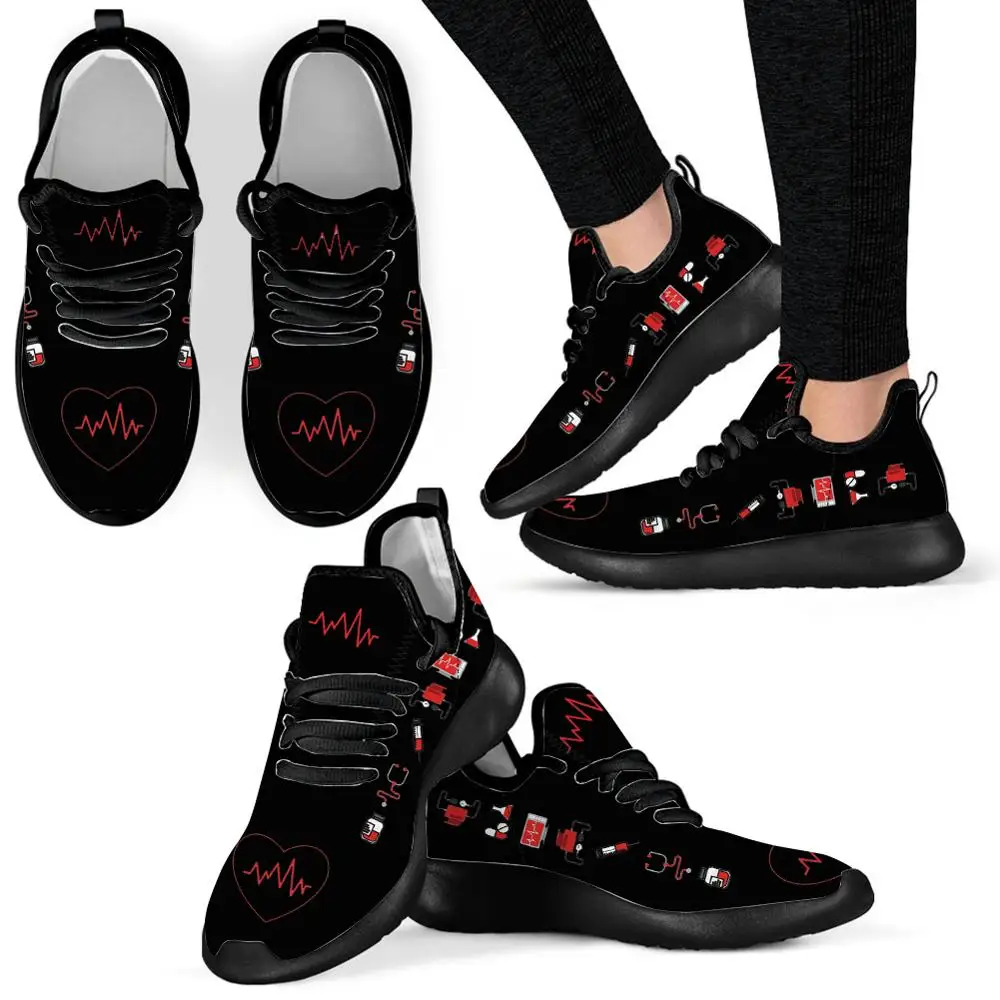 

FORUDESIGNS Fashion Women Sneaker Nurse Heart Beat Print Pattern Breathable Knit Female Casual Walking Flat Shoes scarpe donna