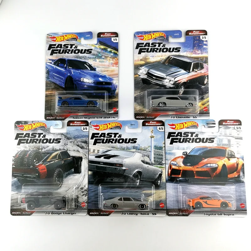 Hot Wheels Fast and Furious GBW75 Nissan Skyline GTR BNR34 /Dodge Charger  /Toyota GR Supra 1/64 Die-cast Model Cars