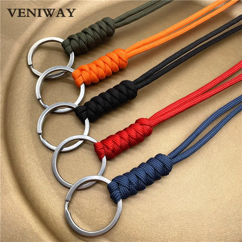 Outdoor Rock Climbing Paracord Keychain Lanyard Snake Knot Split Ring ID Holder Mulyiple Use Long Lanyard For EDC Knife Key