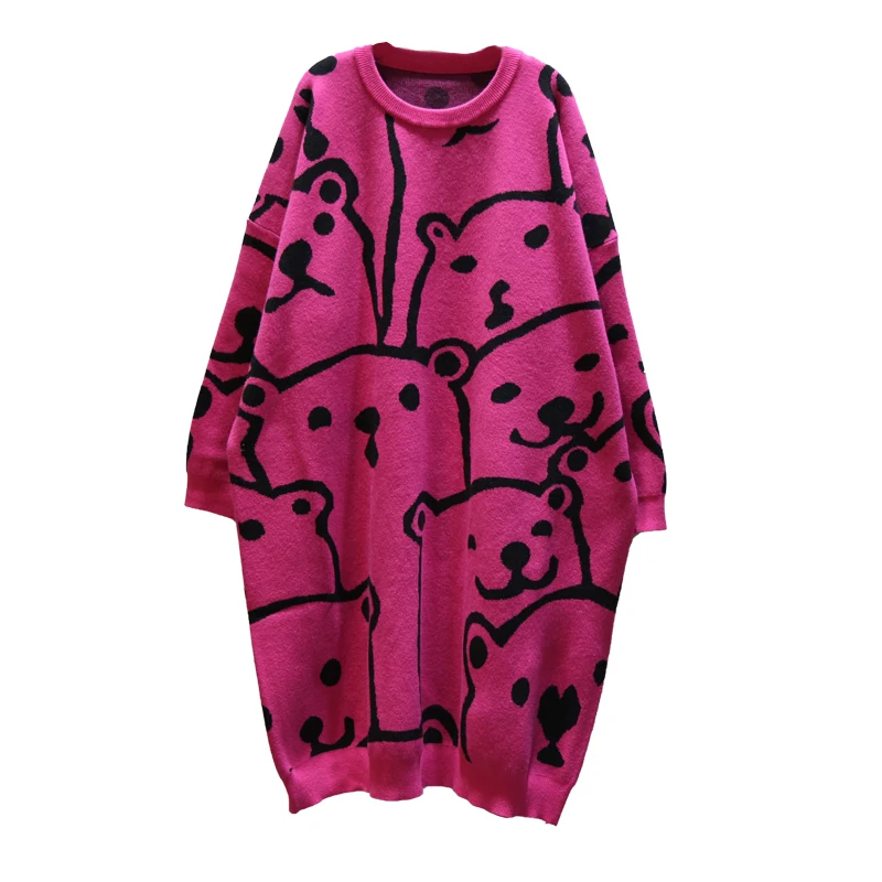 rose red GCC2699 XITAO Платье с принтом Женская мода Новинка Зимний пуловер вязаный свободный элегантный маленький свежий длинный рукав платье GCC2699 - Цвет: rose red GCC2699
