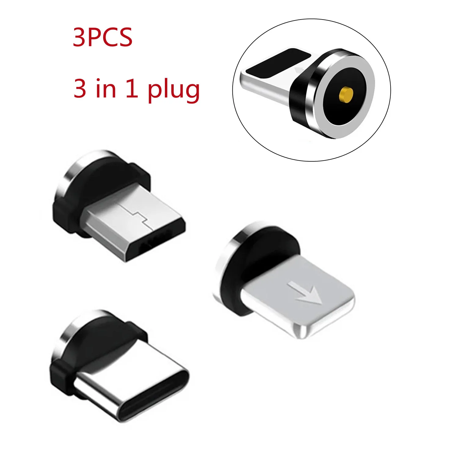 USLION 3 Pcs Magnetic Tips For iPhone Samsung Mobile Phone Replacement Parts IN 1 Plug Micro Converter Cable Adapter Type C | Мобильные