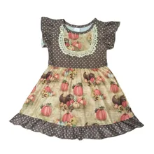 Коллекция года, одежда для маленьких девочек на Хэллоуин платье для девочек с рукавами-фонариками и принтом тыквы