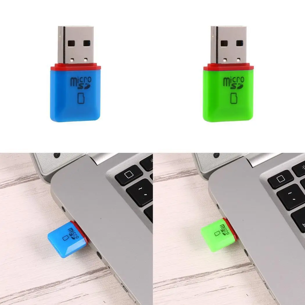 Портативный мини USB 2,0 High Speed Micro SD TF памяти светло-зеленый, синий кард-ридер