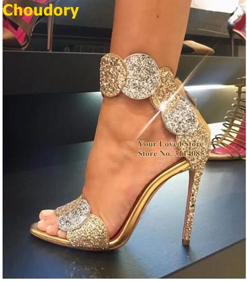 金色银色圆形亮片凉鞋 - 副本