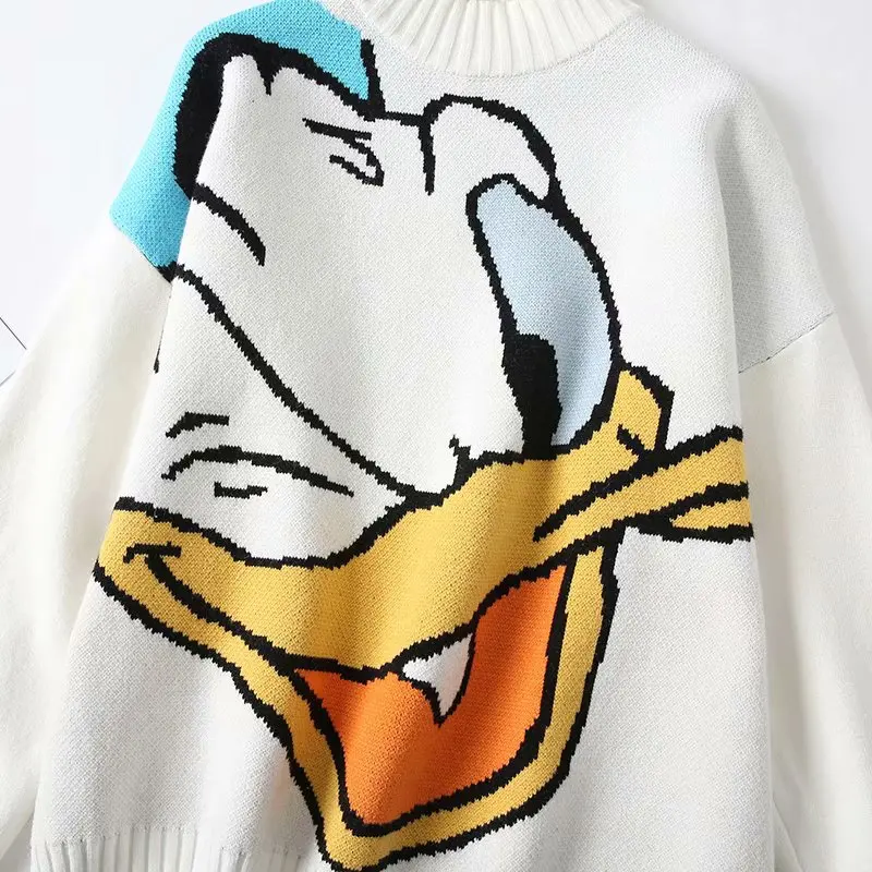 Женский свитер Daisy duck, длинный рукав, круглый вырез, свободный джемпер, топы, женский джемпер, Женский вязаный Топ, Женский пуловер, свитер
