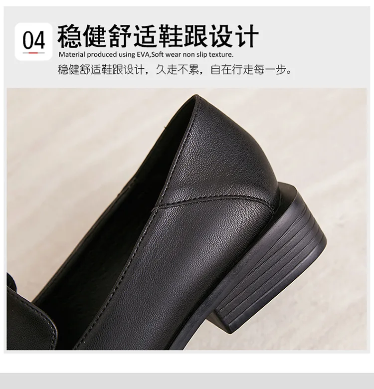 Brief moccasins square toe shallow women shoes casual comfy all match flats solid leather ladies wear resistant loafers footwear