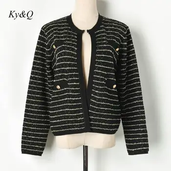 

Brand Design Autumn Luxury Women Long-sleeved Diamond Sweater Cardigan Jacket O-neck Elegant Office Ladies Coat Clothes 2020