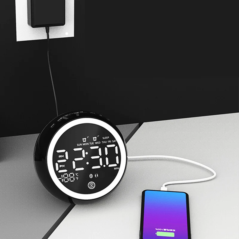 Настольный Будильник прикроватный Ночной светильник Bluetooth динамик Fm Радио электронный цифровой дисплей времени Повтор USB кабель Despertador