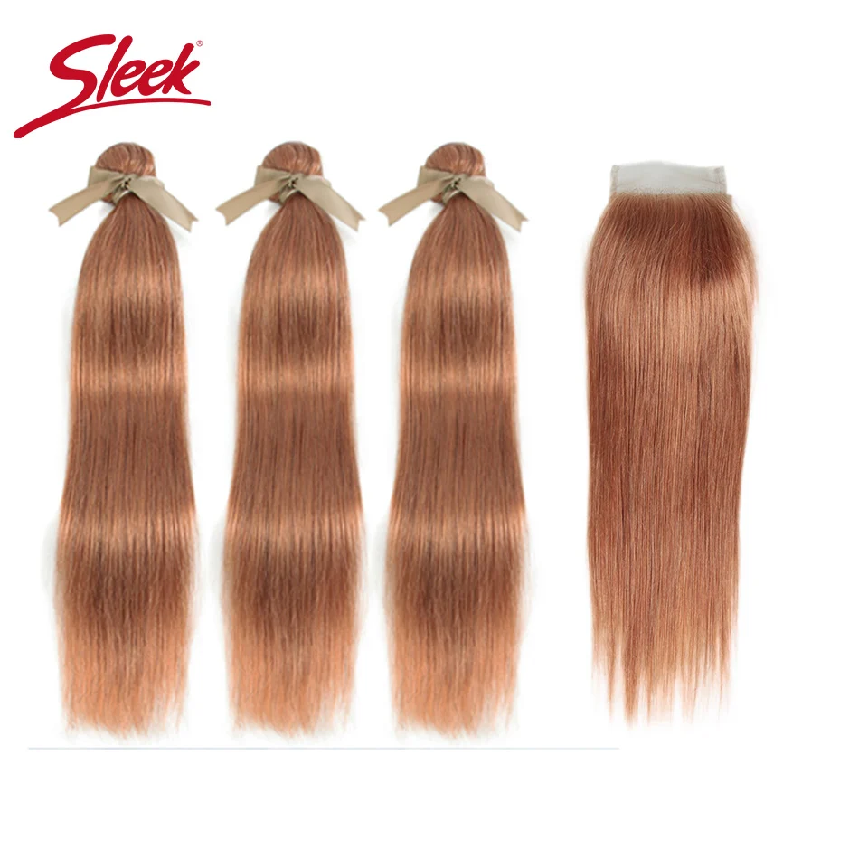 Гладкий норковый глоден блонд пепельно-розовый цвет перуанские прямые пряди с закрытием 8-26 дюймов Remy человеческие волосы Weave Bunldes - Цвет: Orange Blonde