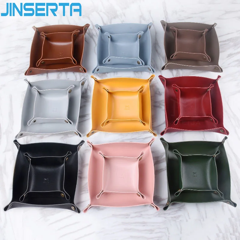 JINSERTA Dice PU Leather Folding Tray Collapsible Dice Rolling Tray Phone Wallet Key Coins Trinket Trays Sundries Storage Box