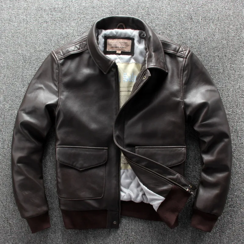 Заводская Новинка, мужская коричневая куртка из натуральной кожи, модная авиационная летная А1, куртка из овчины, российские зимние пальто