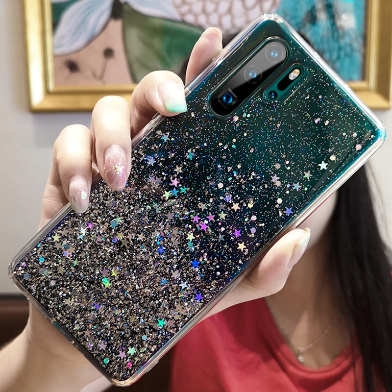 Bling Glitter Case for Huawei P20 Lite P30 pro Mate 20 Silicon Crystal Sequins Soft Cover Honor 8X Nova 5 Transparent Phone Case (14)