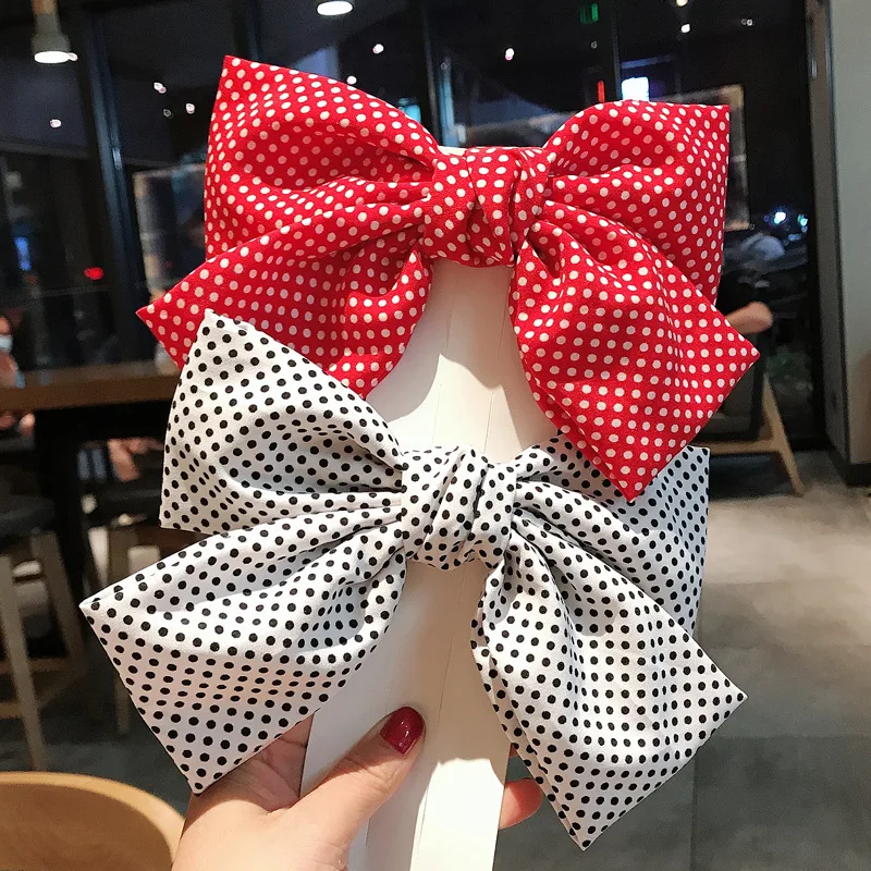 

New Fabric Polka Dot Hair Clip Female Cute Bow Spring Clip Ponytail Hair Clip DIY Christmas Solid Bow Butterflies Hair Clips