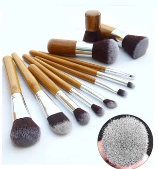 

Newly 11pcs Bamboo Handle Makeup Brush with Soft Synthetic Fiber Bristle Linen Bag CLA88