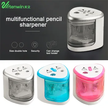 

TENWIN 3 Color 2 Double Holes Sacapuntas Automatic Electric Pencil Sharpener Home School Office Desktop Students Supplies