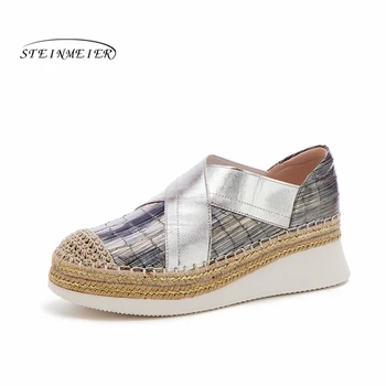 

Women flat shoes 2020 genuine leather slip on flats platform brogues ladies summer woman gladiator flat rubber sole shoes