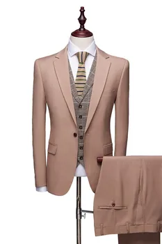 

Wedding Men Suits Beige Groom Wear Tuxedos Groomsmen 3 Pcs (Jacket+Pants+Vest) Formal Business Suit for Men Custom Made