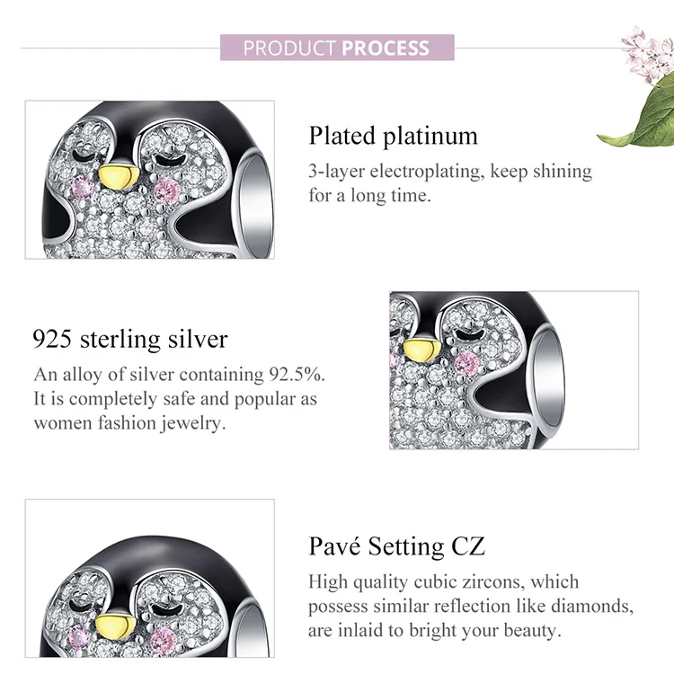 Bamoer аутентичный 925 пробы Серебряный Пингвин детские круглые металлические бусины для женщин браслет эмаль Шарм для браслета BSC126