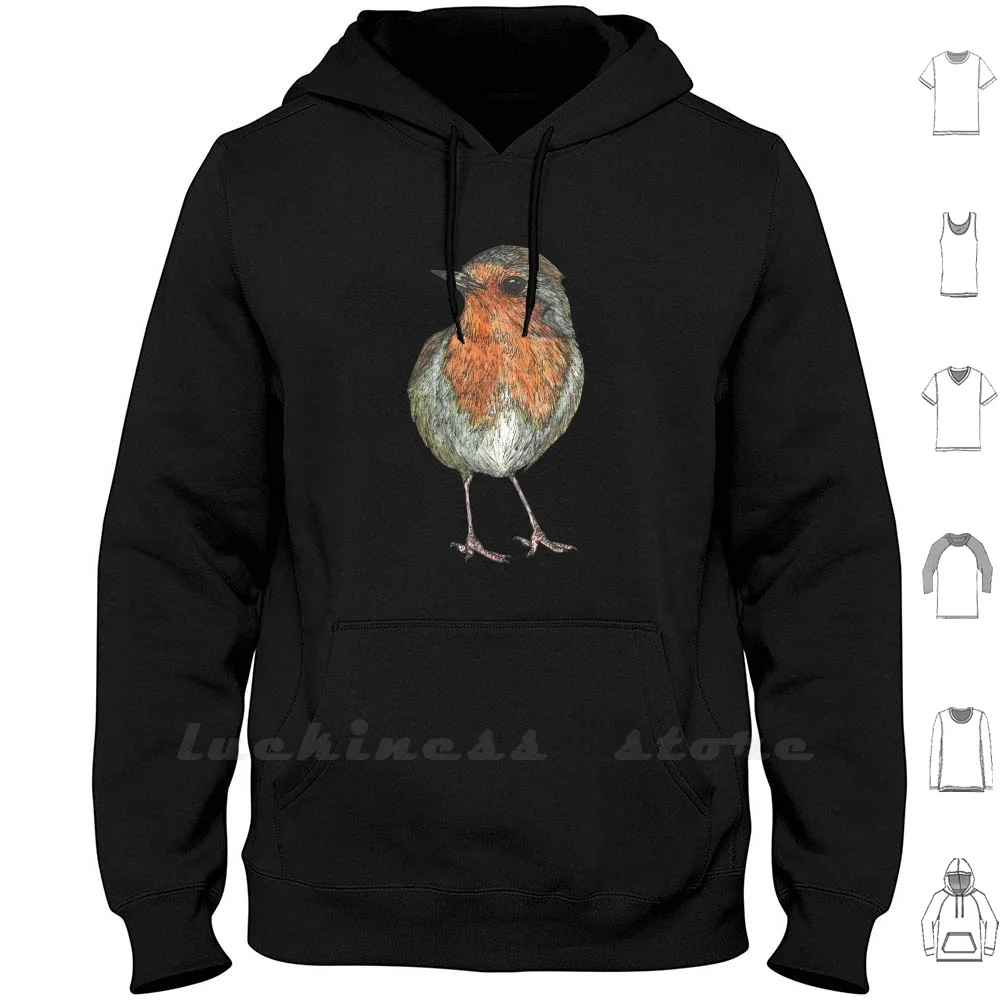 Felpe Con Cappuccio Robin Manica Lunga Robin Bird Wildlife Nature Animal Seren Schizzi Giardino Giardiniere British Robin Red Breast