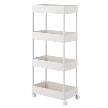 

4 Tier Slim Storage Cart Kitchen Mobile Shelving Bathroom Organizer Rack with Moving Wheels ABS Metal Room Organizer Dish Rack