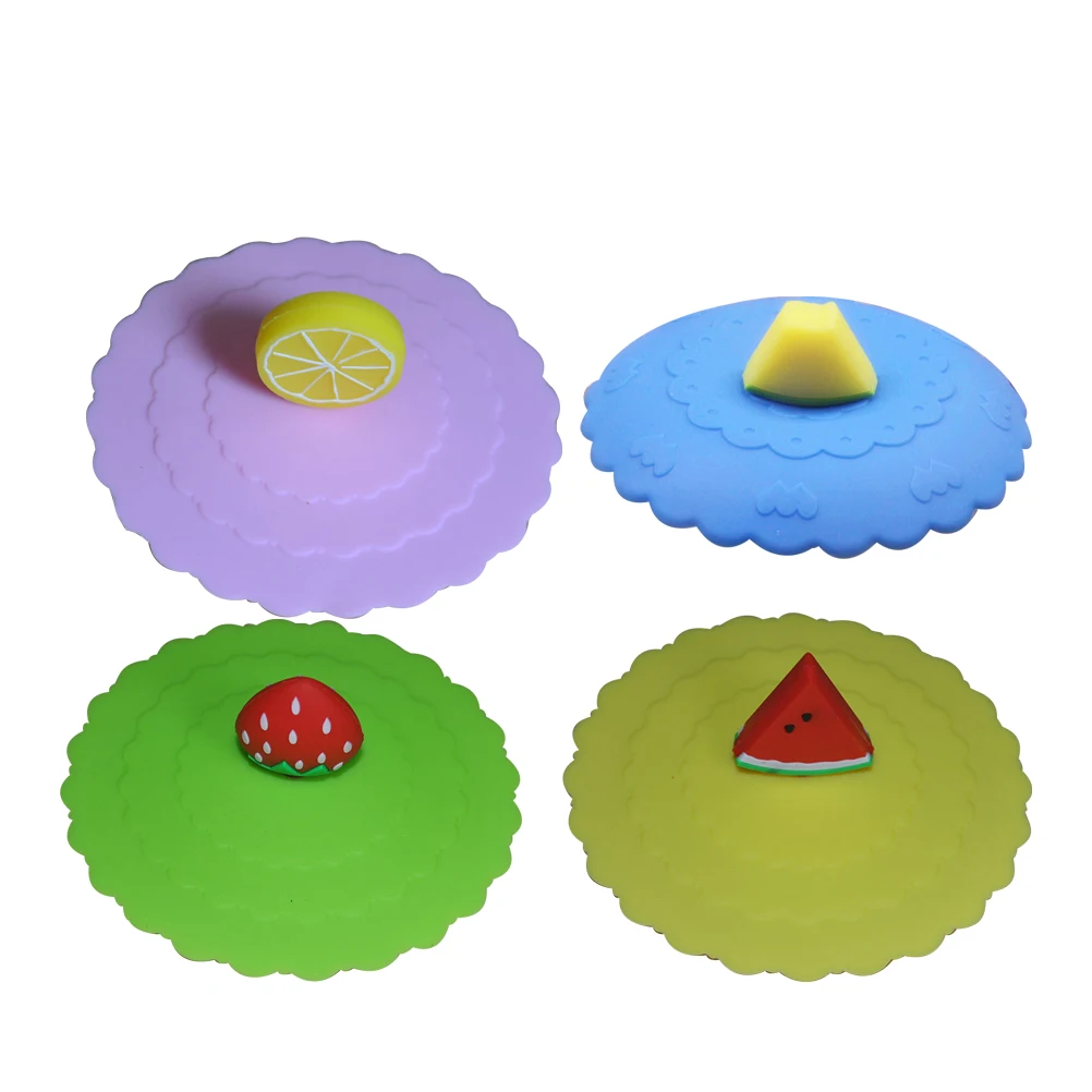 4Pc Silicone Cup Lids Creative Fruit Shaped Mug Covers Anti-dust Reusable Drink Soup Watermelon Strawberry Lemon | Дом и сад