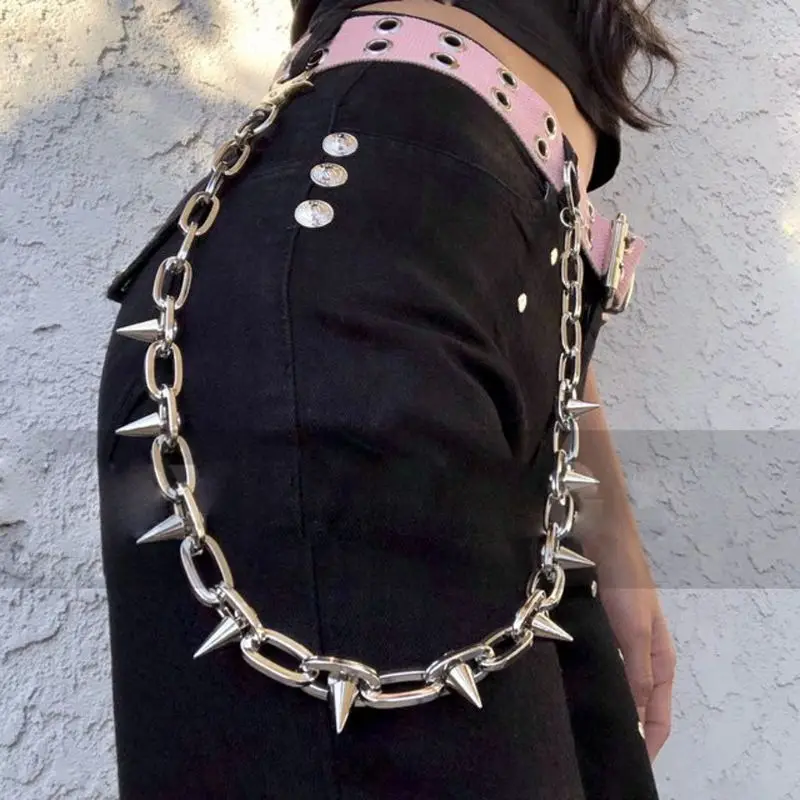 

Punk Spike Jeans Decor Pants Chain Secure Travel Wallet Chain Heavy Duty Jeans Link Coil Leash Jewelry