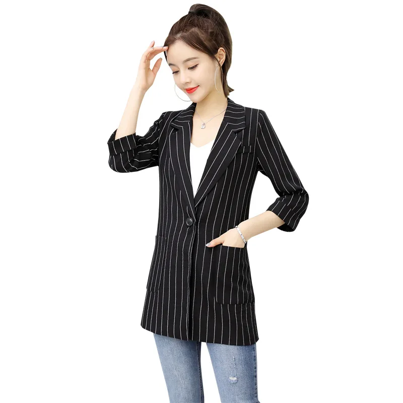 

CHIC Small Suit Collar Coat Women's Slim Fit Korean-style 2019 Spring And Autumn Three-quarter-length Sleeve Thin Suit Cotton Li
