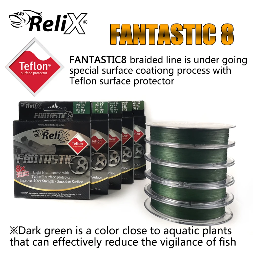 RELIX Brand FANTASTIC X8 Strands Braided Line 150M 8X Multifilament PE Line  For Pike Bass Fishing Equipment Free Shipping